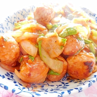 デミグラ缶de❤玉葱と肉団子と小松菜のソテー❤